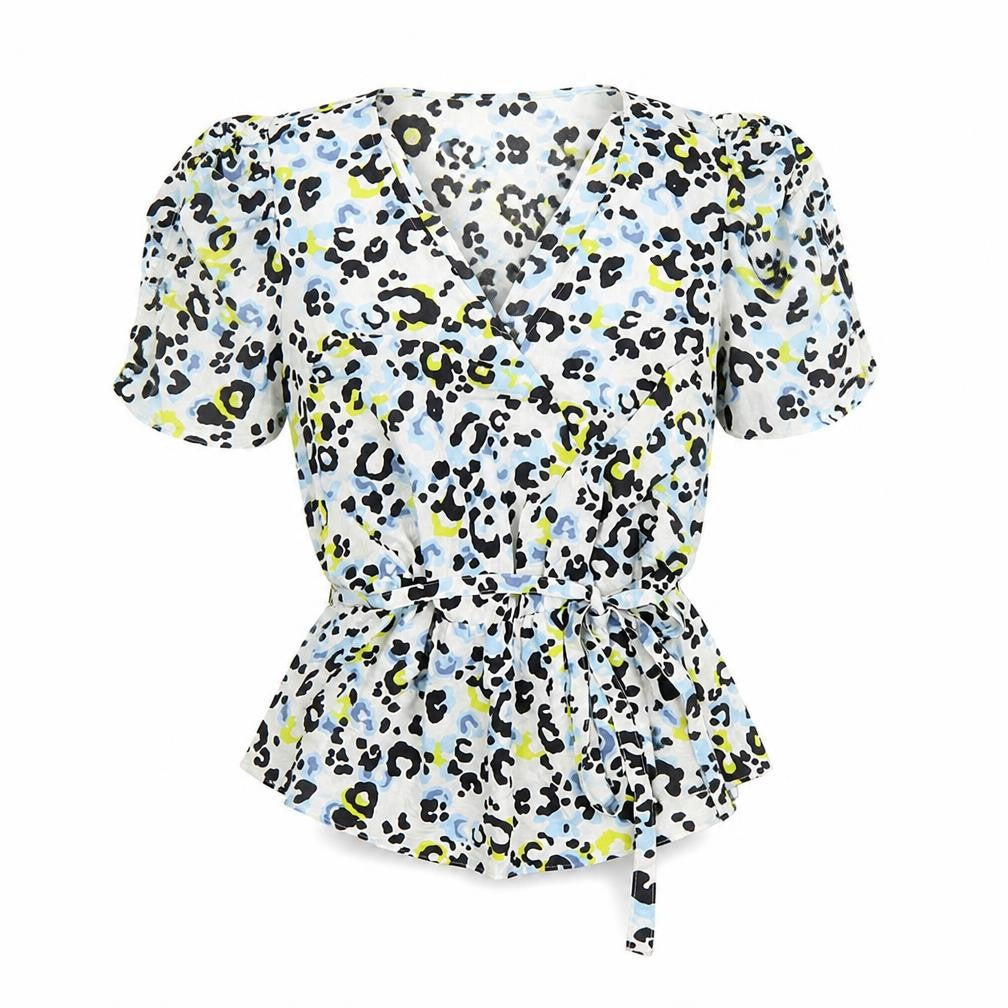 Marks and Spencer Womens Multicoloured Animal Print Polyester Basic Blouse Size 6 V-Neck - Leopard Pattern Belted