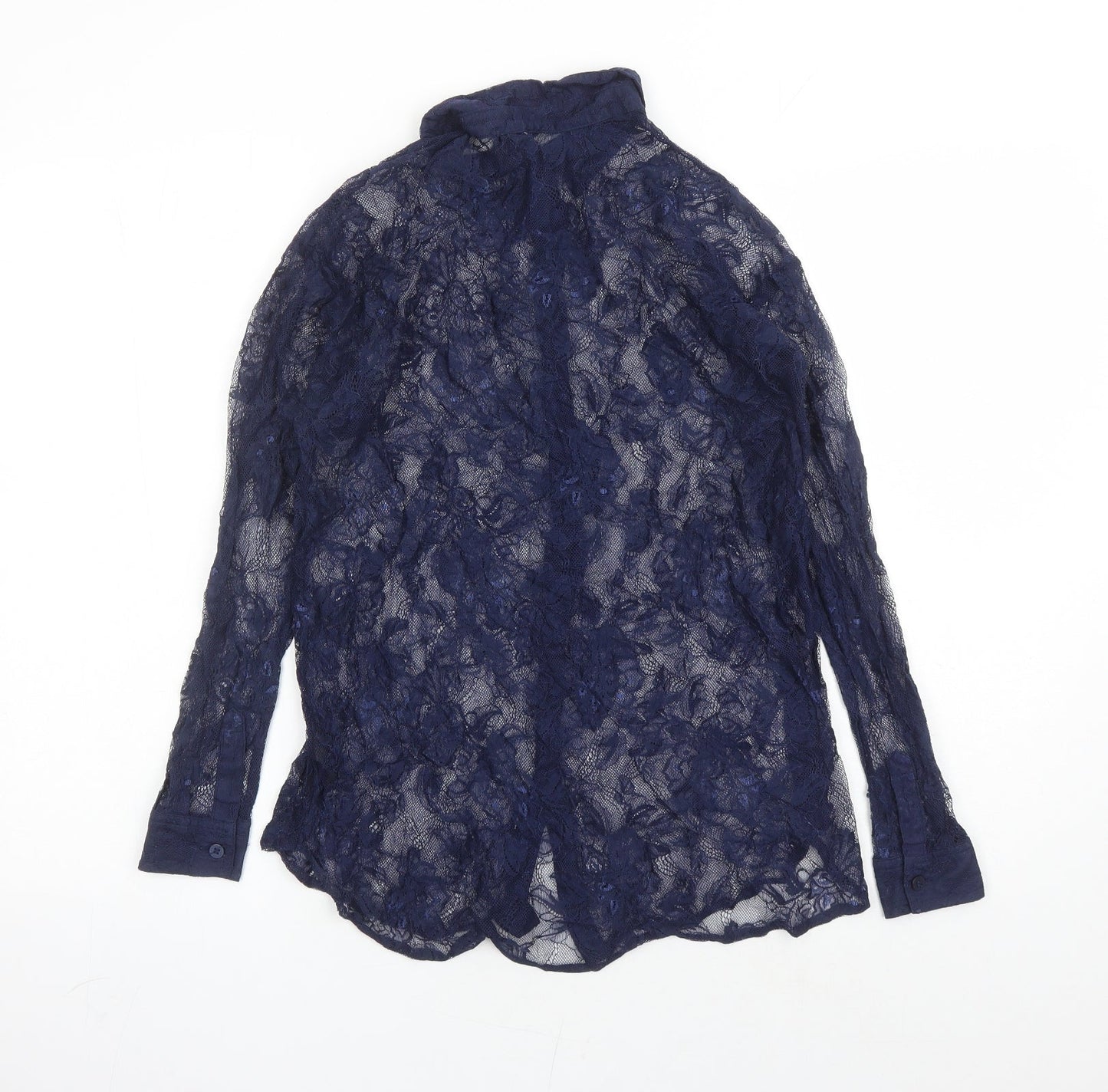 Divided by H&M Womens Blue Geometric Viscose Basic Button-Up Size 10 Collared