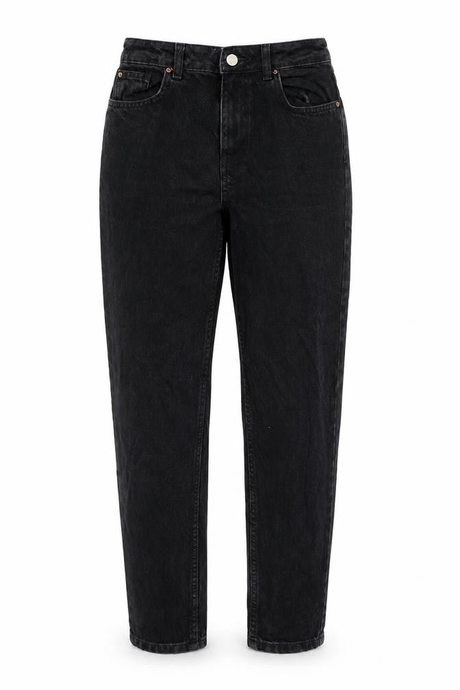Front view of Denim & Co. women’s black cotton straight jeans, size UK 6, 29-inch leg regular zip