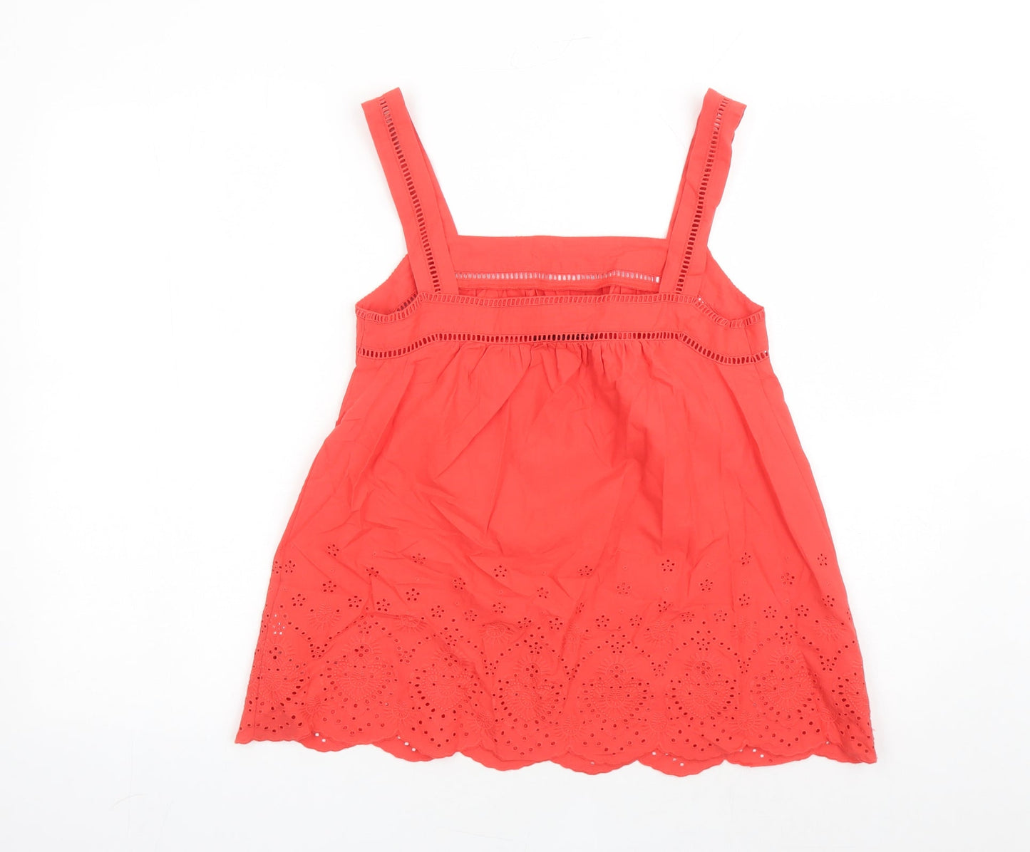 Marks and Spencer Womens Red Cotton Camisole Tank Size 6 Square Neck - Embroidered Detail