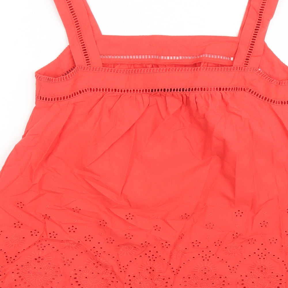 Marks and Spencer Womens Red Cotton Camisole Tank Size 6 Square Neck - Embroidered Detail
