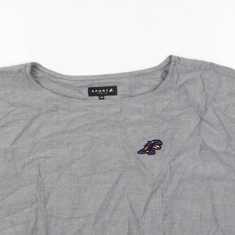 Sport b. Womens Grey Cotton Basic T-Shirt Size 14 Boat Neck