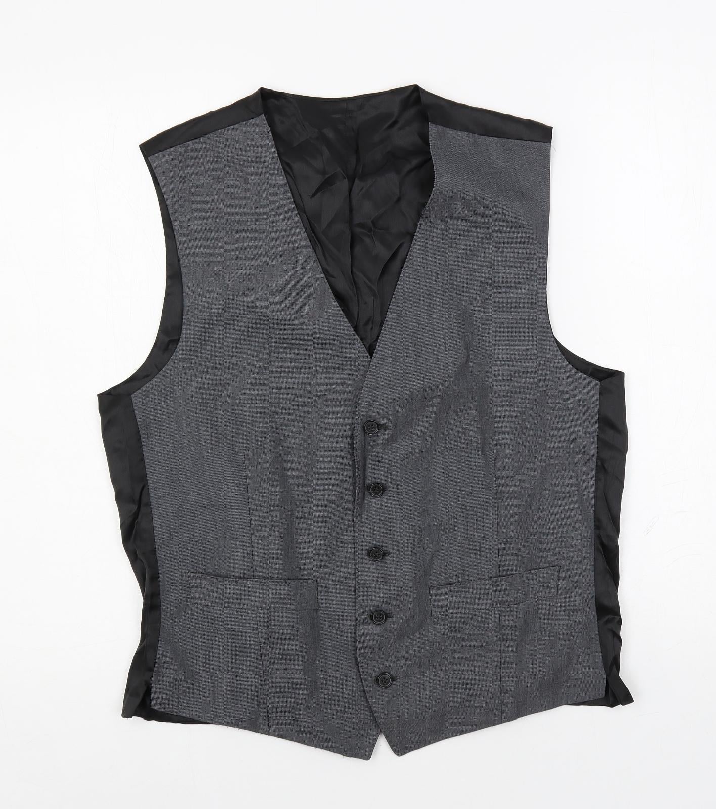 Racing Green Mens Grey Polyester Jacket Suit Waistcoat Size 40 Regular