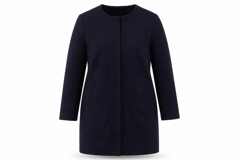Front view of Principles women’s blue overcoat coat, size UK 16, - open