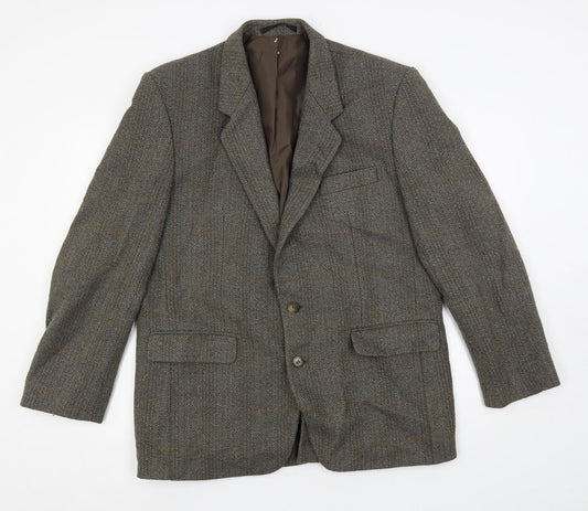 Hodges Mens Green Check Wool Jacket Blazer Size 42 Regular