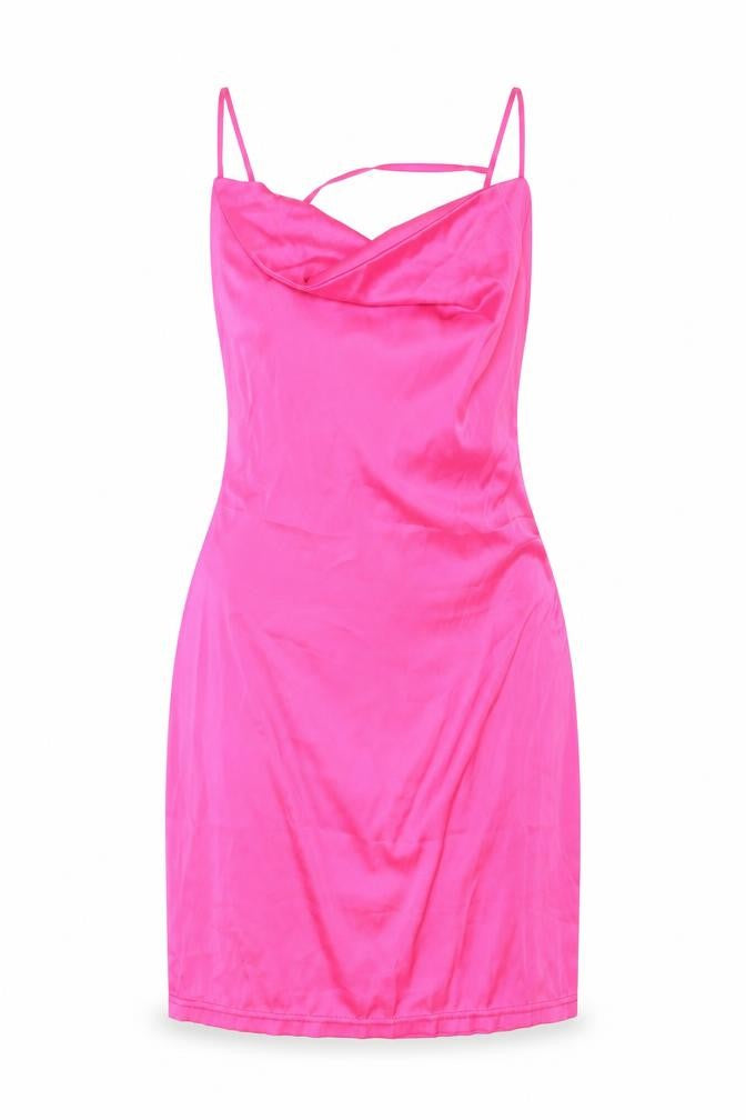 NaaNaa Womens Pink Polyester Mini Size 10 Cowl Neck Zip - Lace Up Back