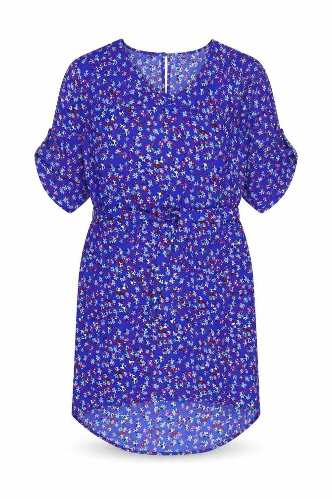 Dancing Leopard Womens Blue Floral Polyester Shift Size L Round Neck Button - Belted