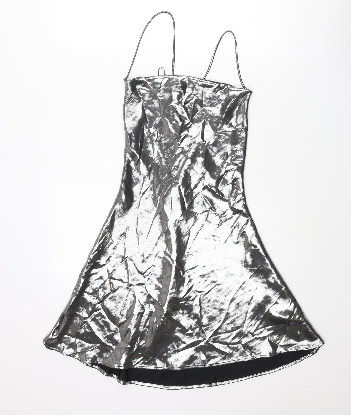 Zara Womens Silver Polyester A-Line Size XS Square Neck Tie