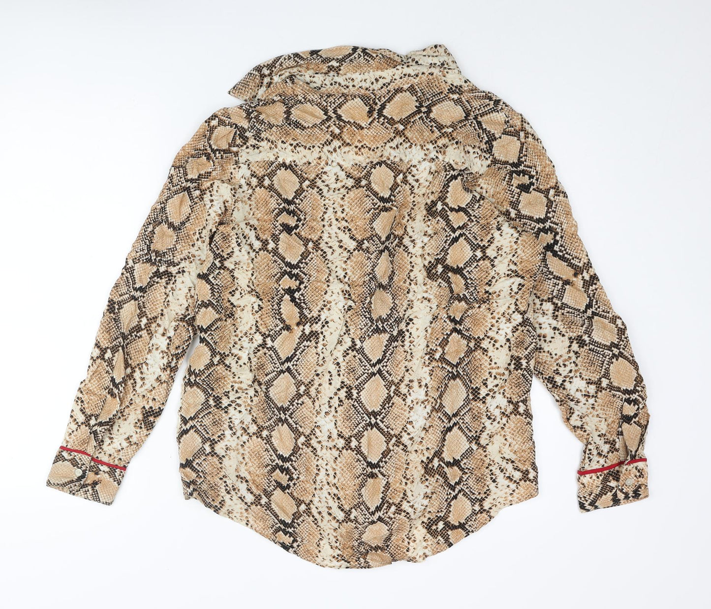 River Island Womens Beige Animal Print Viscose Basic Button-Up Size 10 Collared - Snake Print