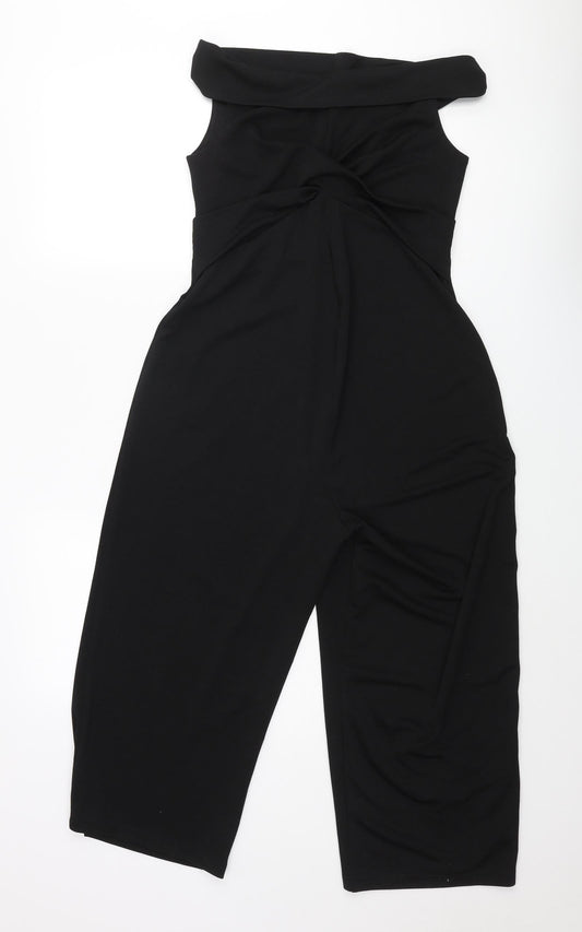 Want That Trend Womens Black Polyester Jumpsuit One-Piece Size 10 L21 in Pullover - Knot Detail