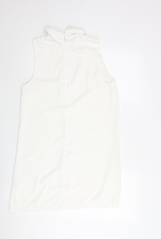 Glamorous Womens White Polyester Shift Size M Collared Zip - V Neck Cut Out