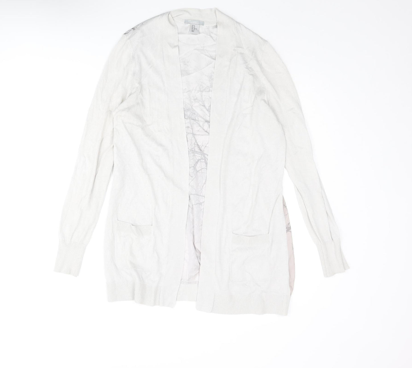 H&M Womens Grey V-Neck Acrylic Cardigan Jumper Size M - Tree Back Print