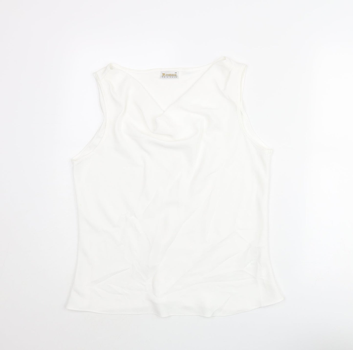 Roman Womens White Polyester Camisole Blouse Size 16 Cowl Neck