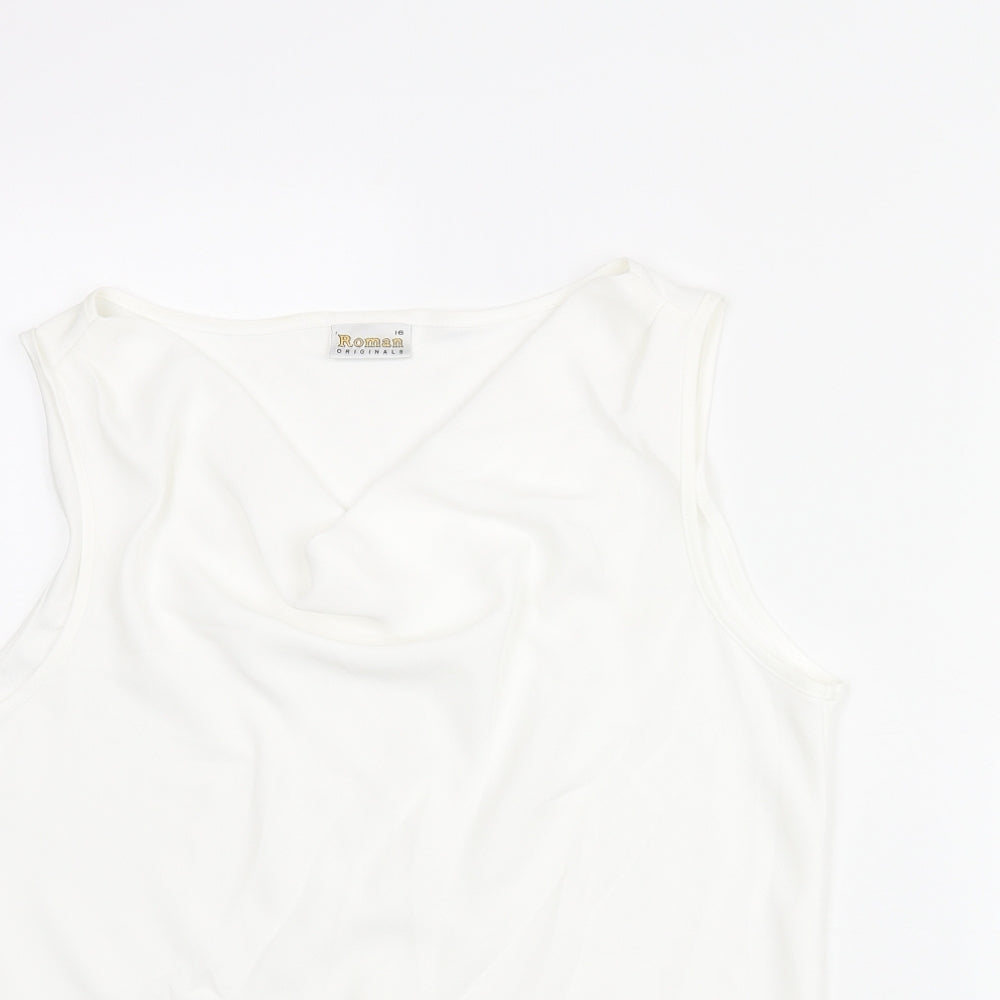 Roman Womens White Polyester Camisole Blouse Size 16 Cowl Neck