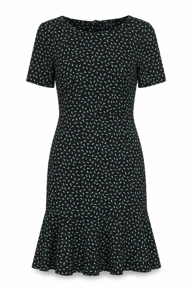 Marks and Spencer Womens Black Geometric Polyester Shift Size 10 Round Neck Zip