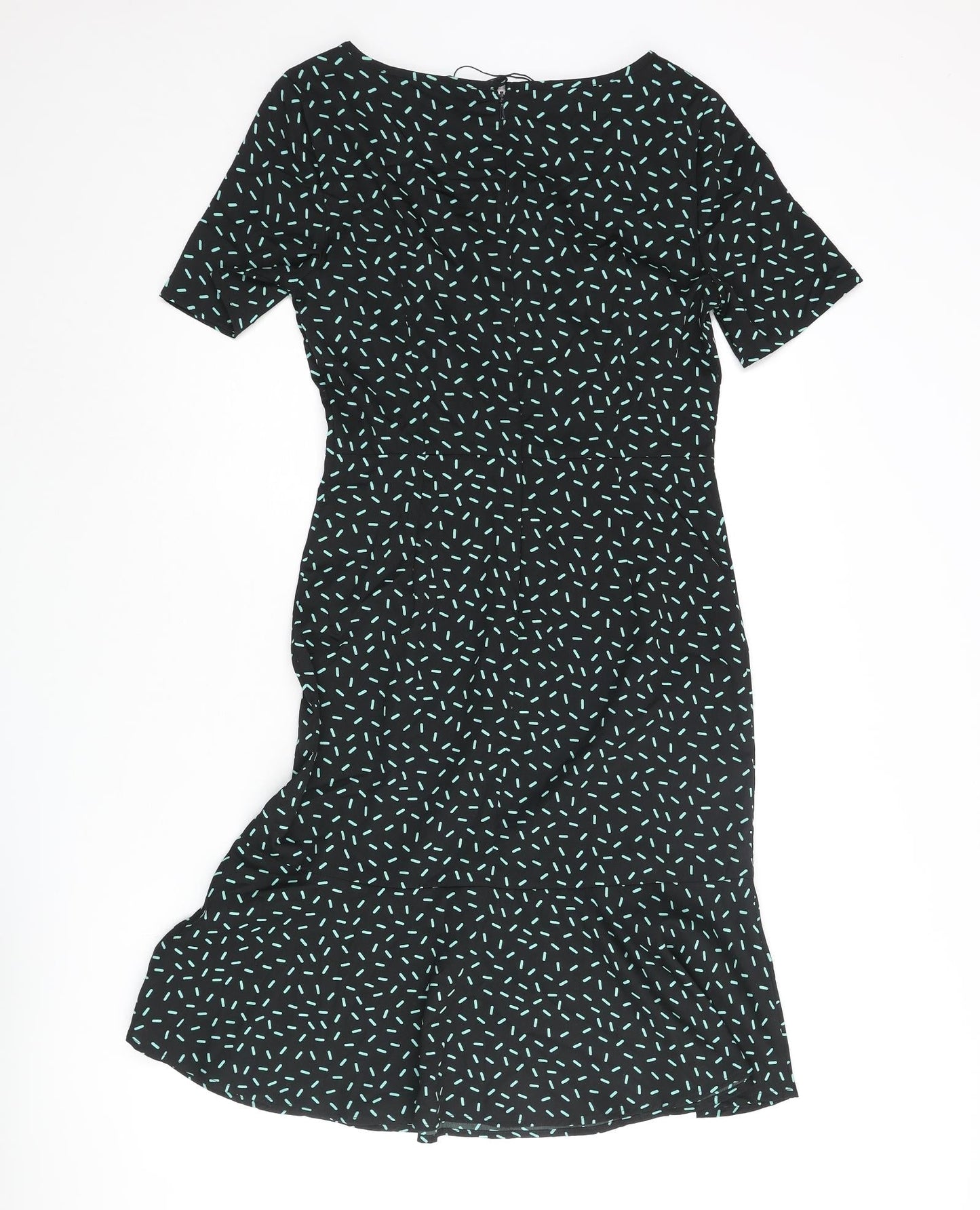 Marks and Spencer Womens Black Geometric Polyester Shift Size 10 Round Neck Zip