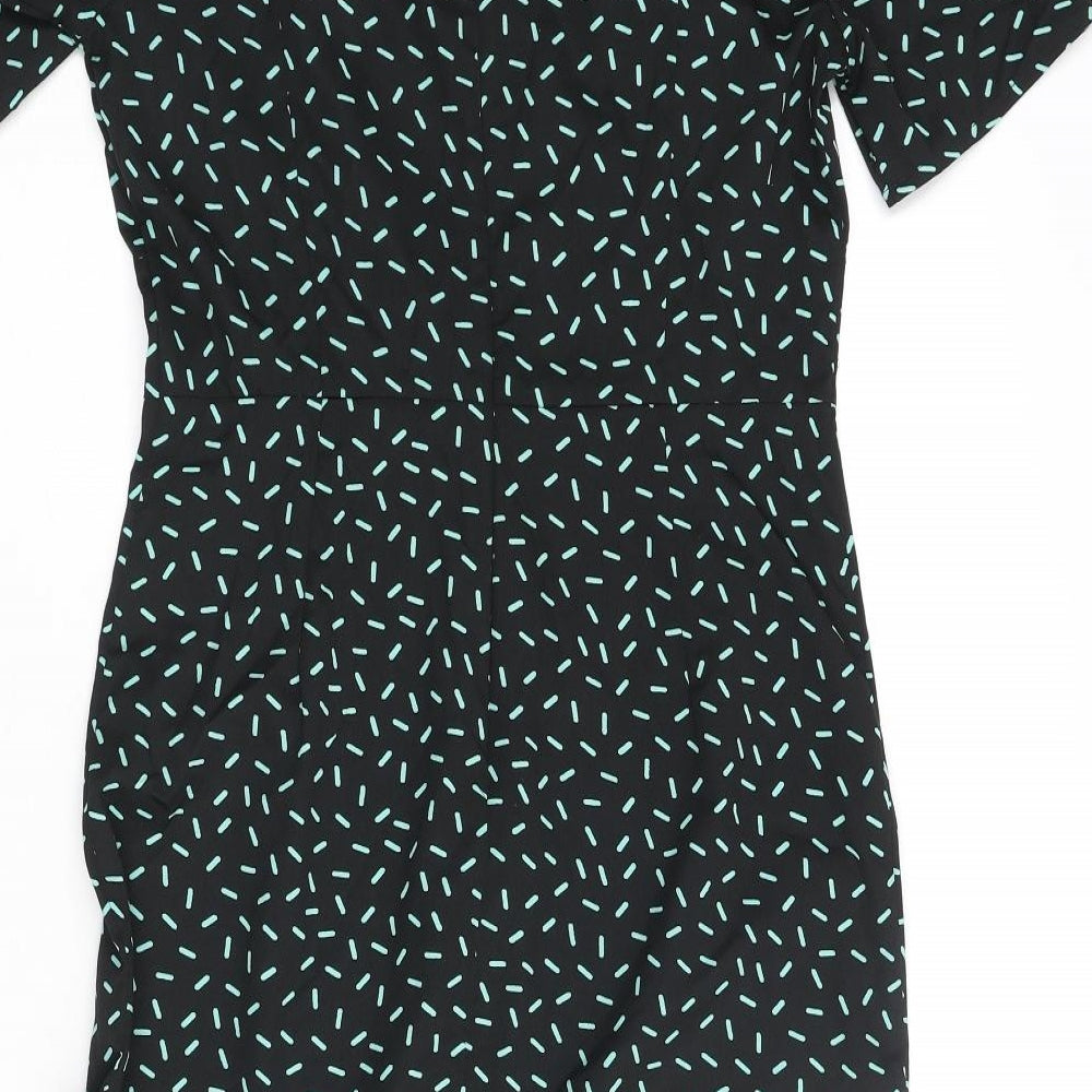 Marks and Spencer Womens Black Geometric Polyester Shift Size 10 Round Neck Zip