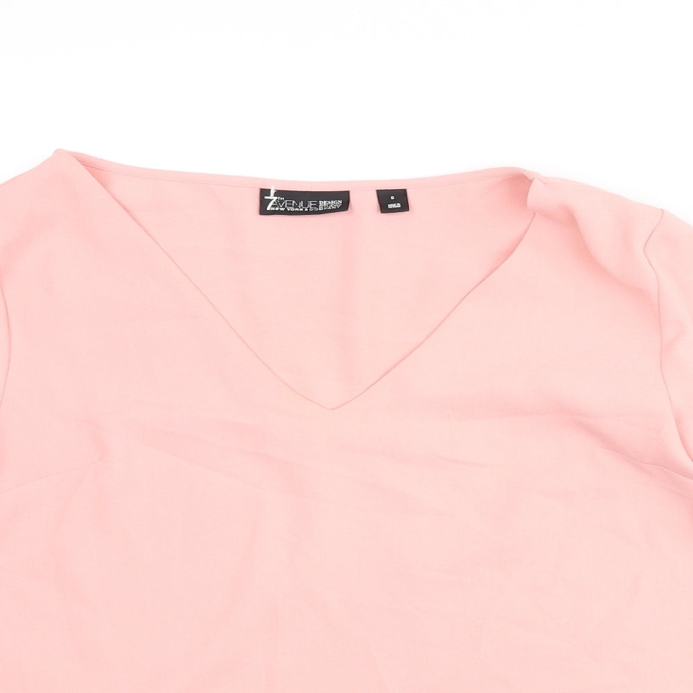 7th Avenue Womens Pink Polyester Basic Blouse Size S V-Neck - Pleated Bell Sleeve