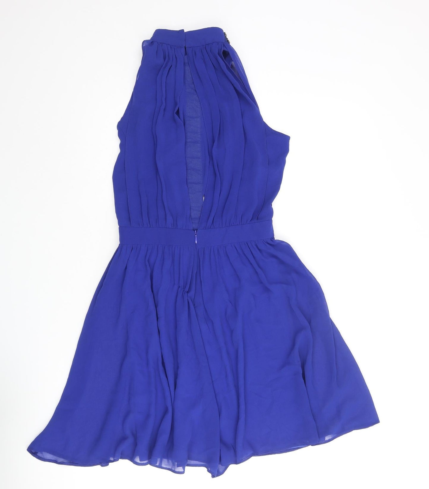 River Island Womens Blue Polyester Shift Size 10 Mock Neck Zip - Rhinestone Detail