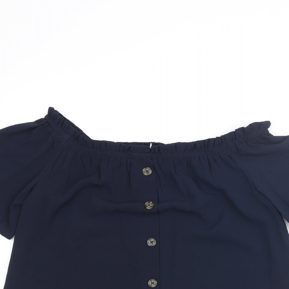 Dorothy Perkins Womens Blue Polyester Basic Blouse Size 8 Off the Shoulder - Button Detail