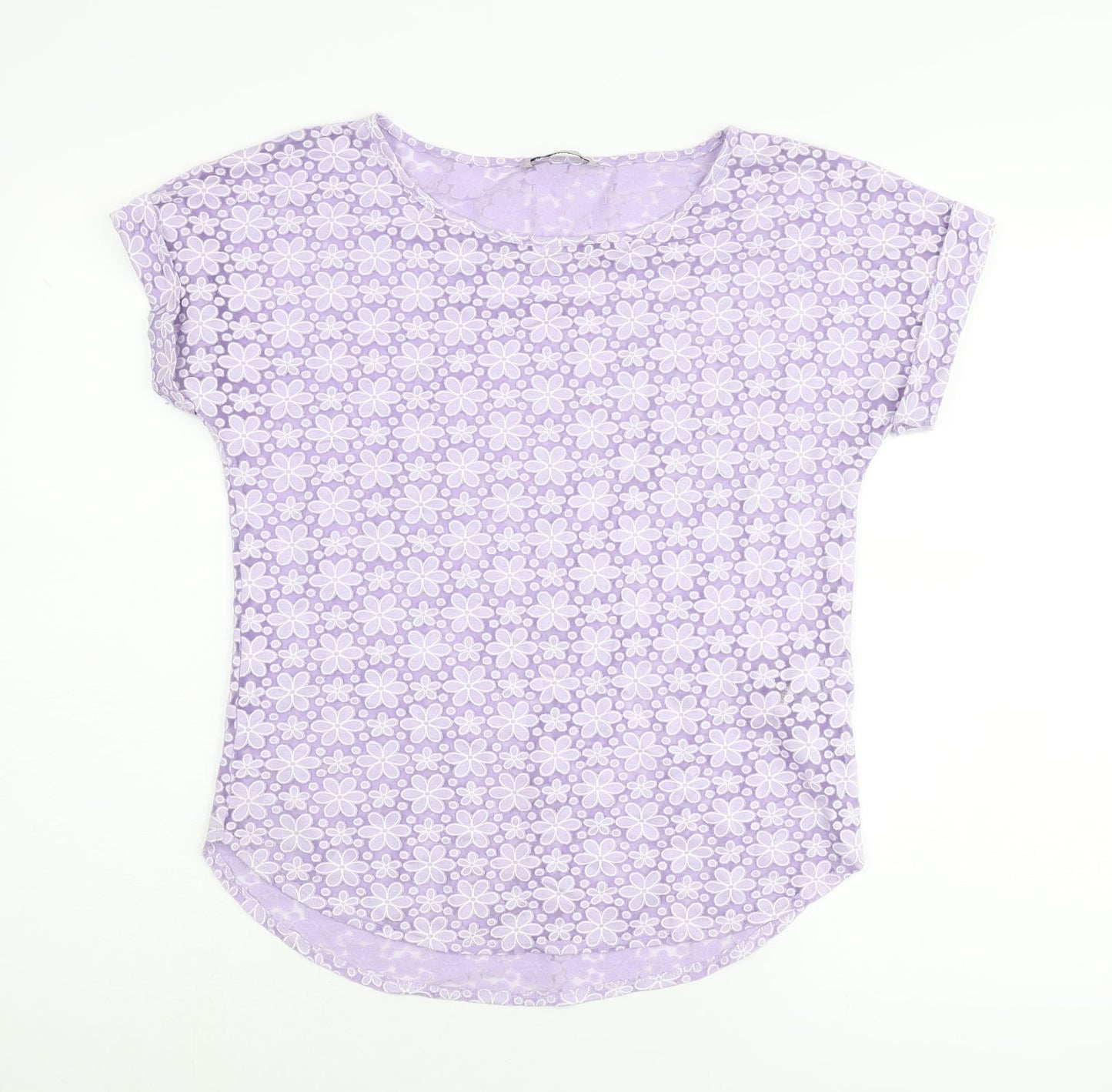 Marks and Spencer Womens Purple Floral Viscose Basic Blouse Size 8 Round Neck