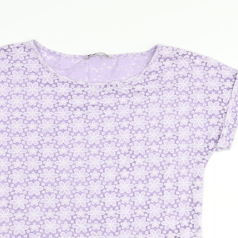 Marks and Spencer Womens Purple Floral Viscose Basic Blouse Size 8 Round Neck