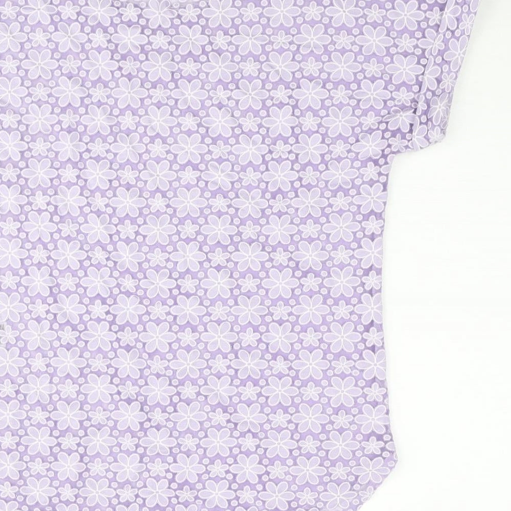 Marks and Spencer Womens Purple Floral Viscose Basic Blouse Size 8 Round Neck