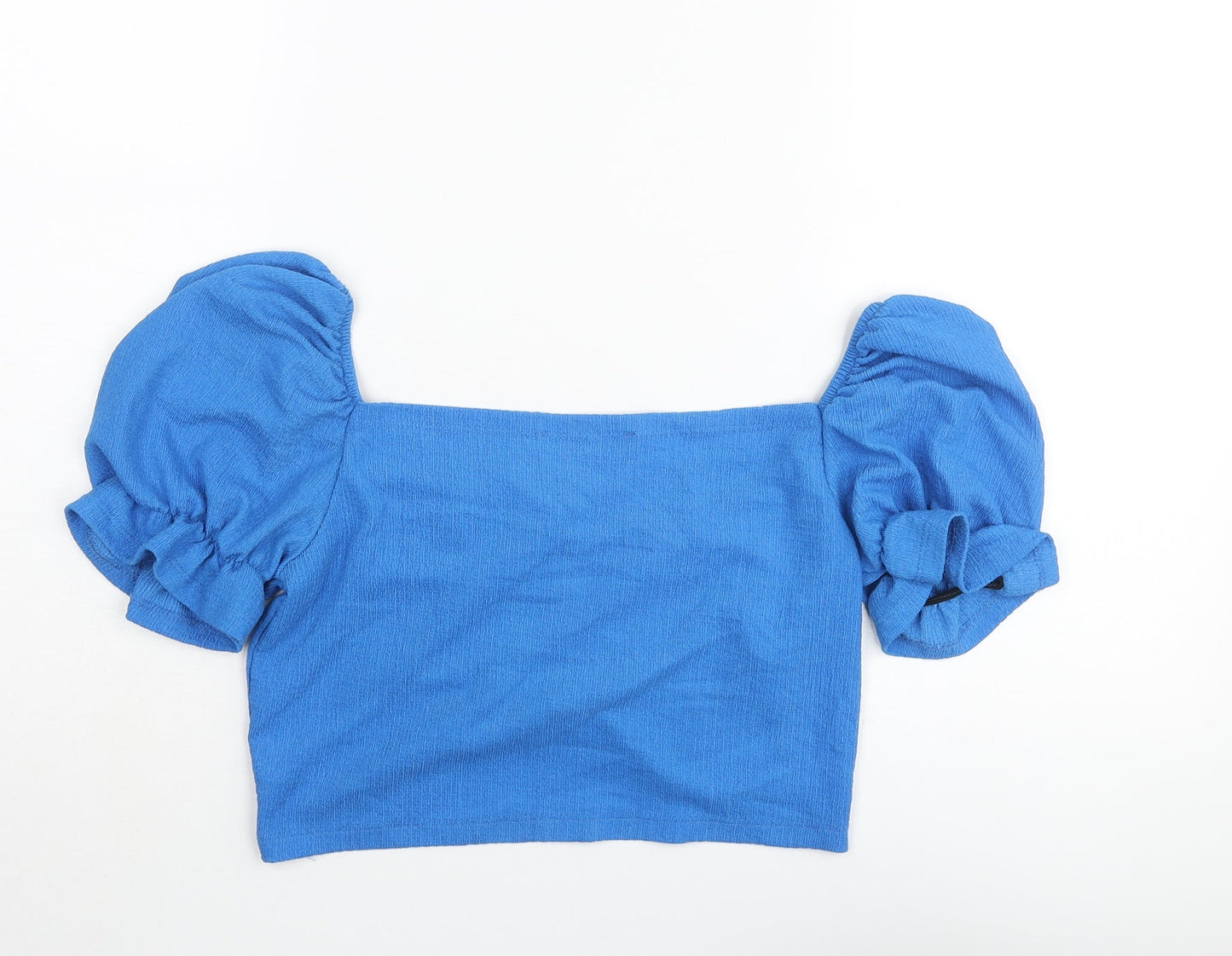 Brooks Womens Blue Polyester Cropped Blouse Size L Square Neck - Rouched