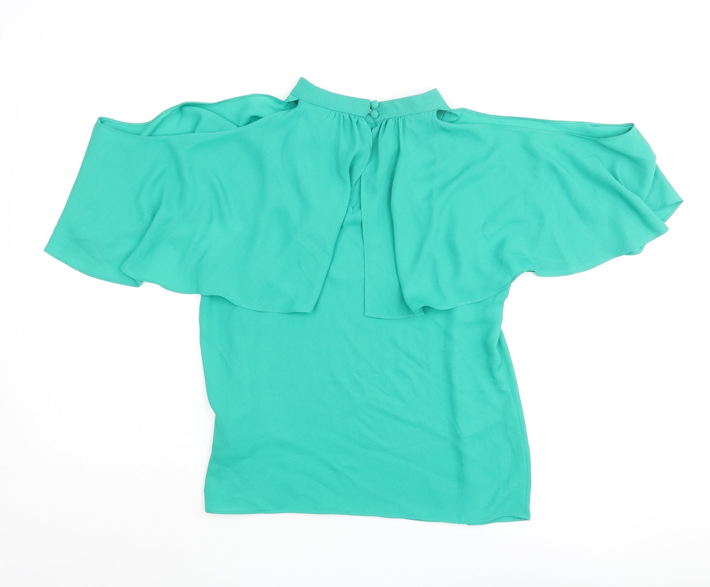 Coast Womens Green Polyester Basic Blouse Size 10 Mock Neck - Layered Frill Cold Shoulder