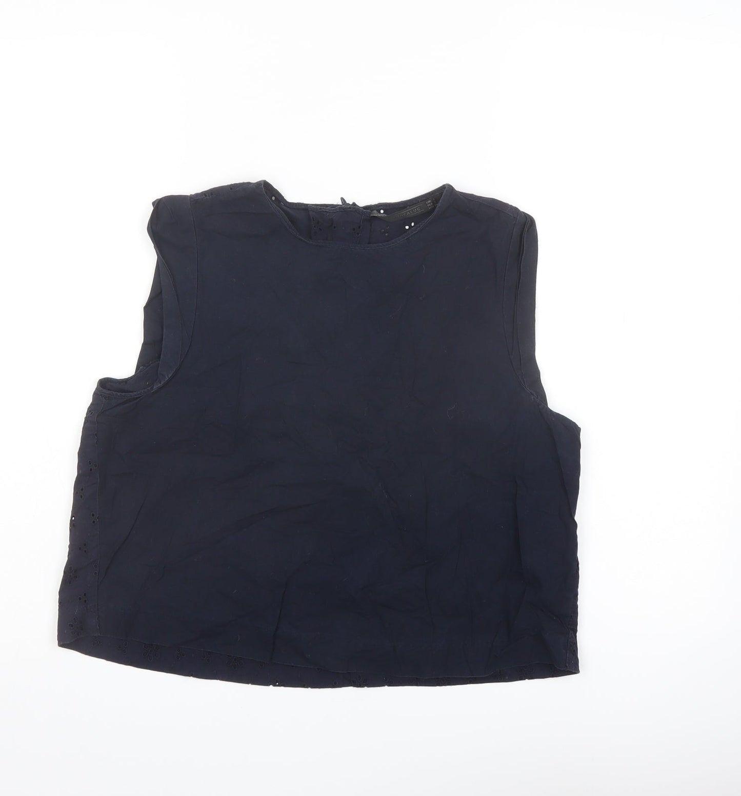 Zara Womens Blue Cotton Basic Blouse Size S Round Neck