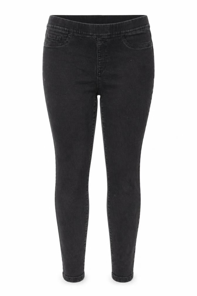 Front view of Denim & Co. women’s grey cotton jegging jeans, size UK 14, 27-inch leg regular