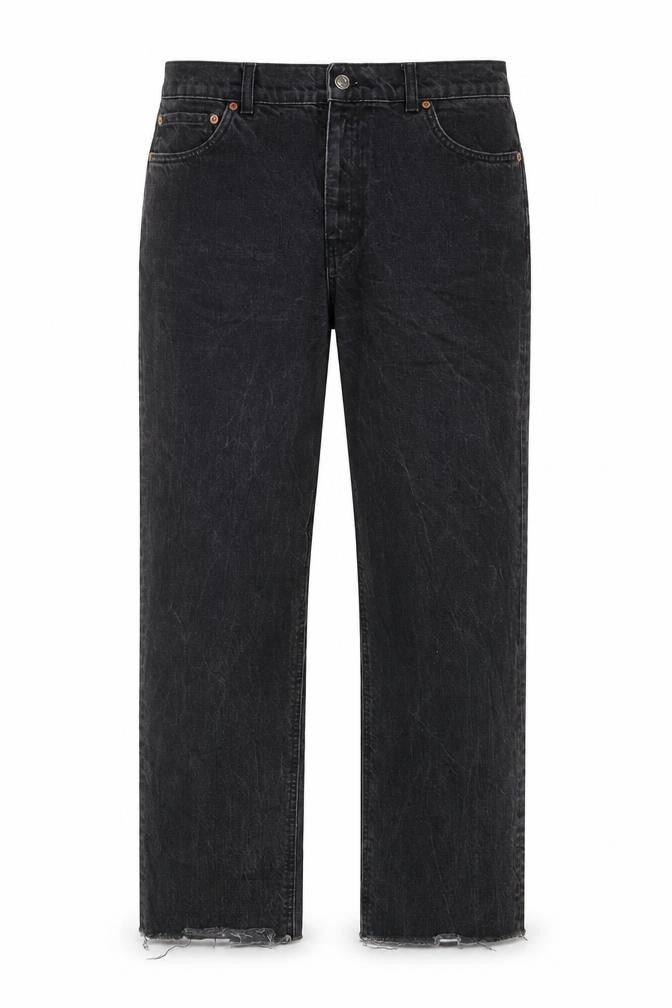 Front view of ASOS men’s grey cotton straight jeans, size 32, in, 32-inch leg regular button