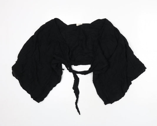 Pull&Bear Womens Black Polyester Wrap Blouse Size M V-Neck - Cropped
