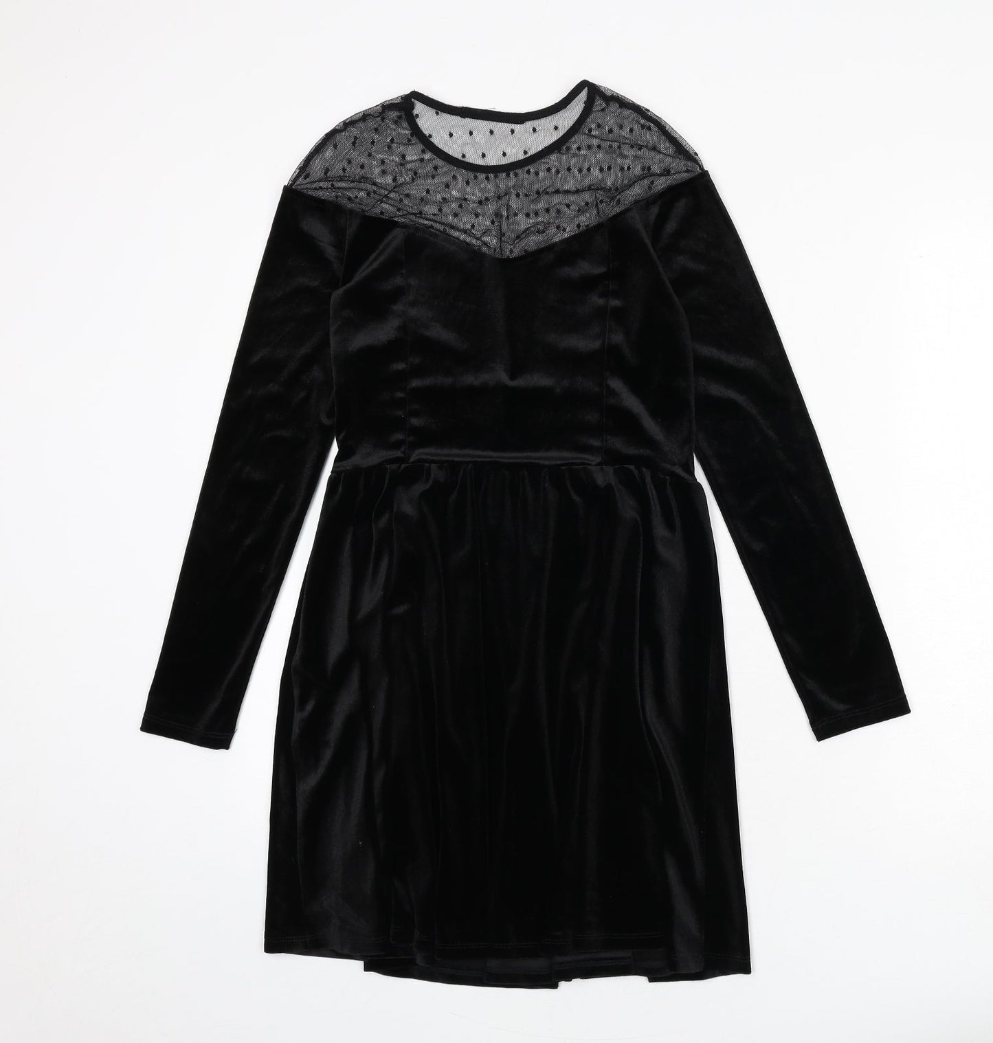 Sinsay Womens Black Polyester A-Line Size S Round Neck Zip - Polka Dot