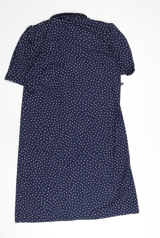 Canada Womens Blue Polka Dot Polyester A-Line Size 18 Collared Button - Shoulder Pads