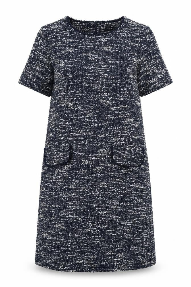 Front view of Roman women’s blue polyester sheath, size UK 10, round neck zip