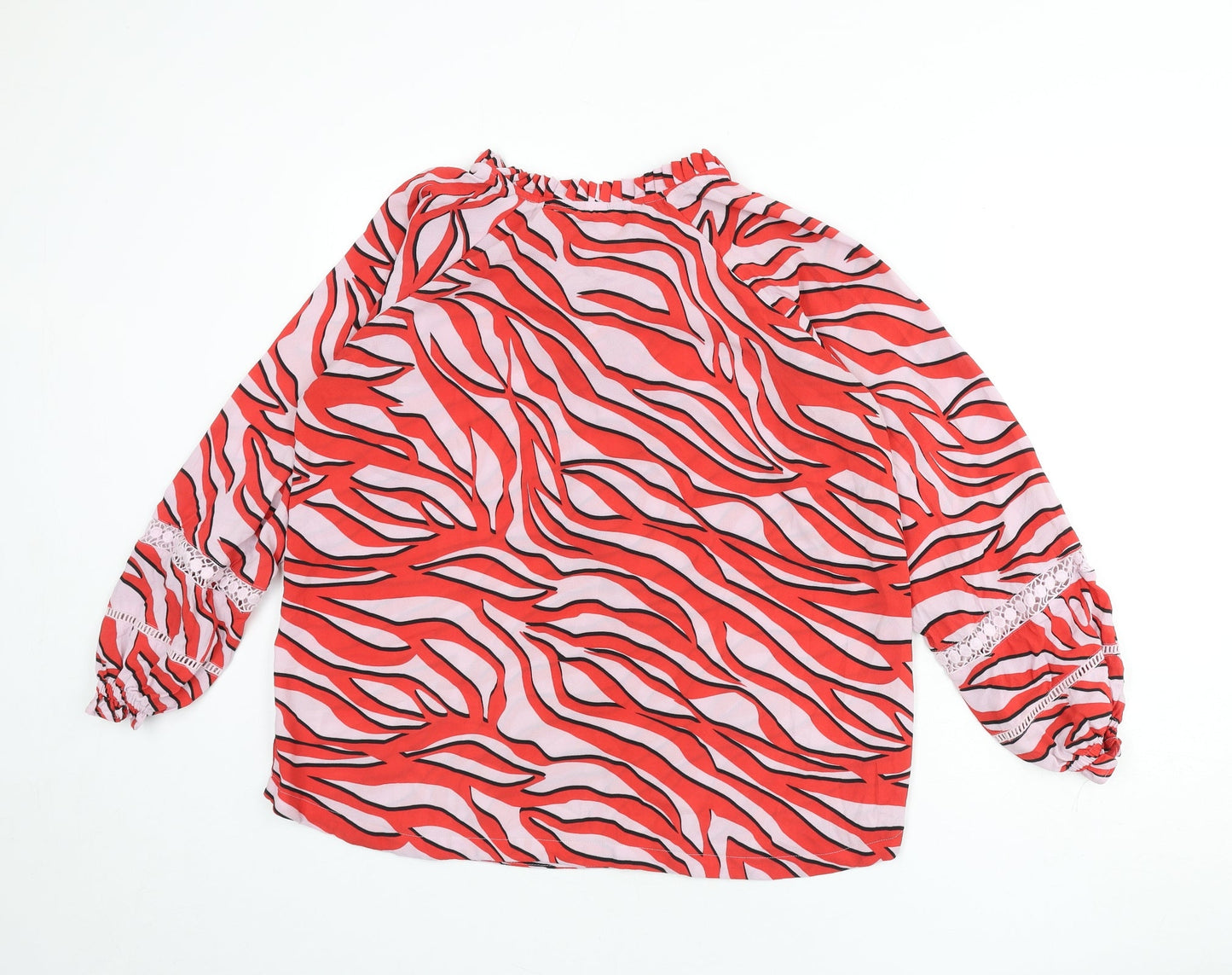 Marks and Spencer Womens Multicoloured Animal Print Polyester Basic Blouse Size 14 V-Neck - Lace Detail