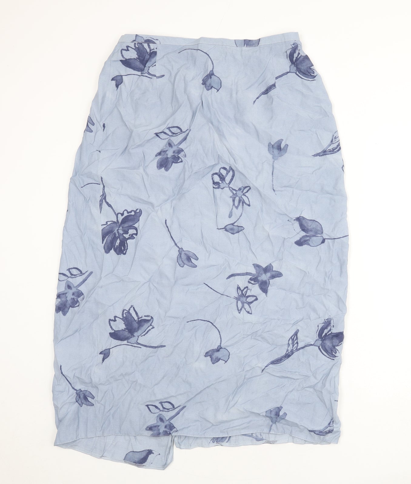 Classic Womens Blue Floral Viscose A-Line Skirt Size 18 Button