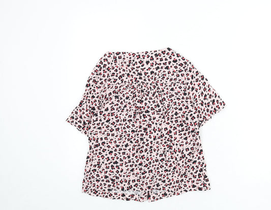 Oliver Bonas Womens Pink Animal Print Viscose Basic Button-Up Size 8 V-Neck - Leopard Print