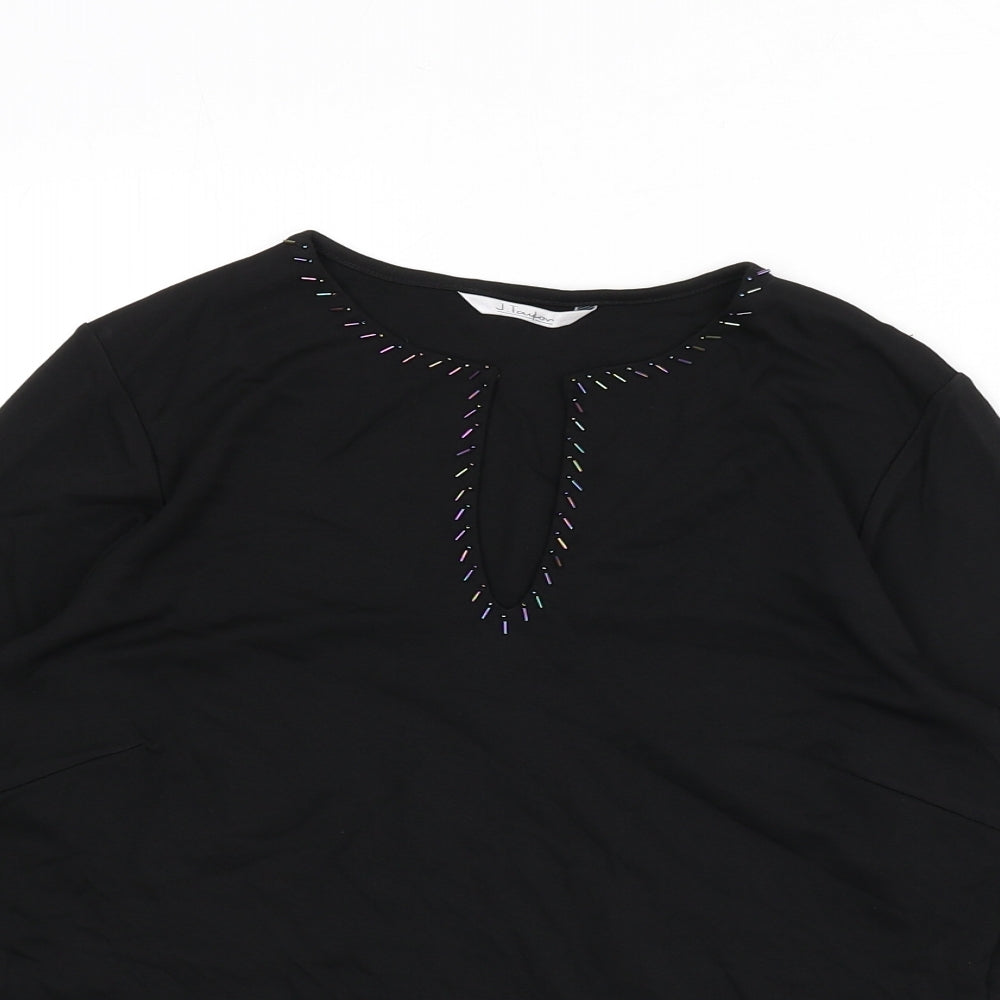 J.Taylor Womens Black Polyester Basic T-Shirt Size 14 V-Neck - Beaded Detail