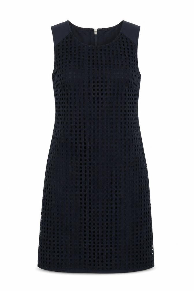 NEXT Womens Blue Geometric Cotton Pencil Dress Size 8 Round Neck Zip - Cut Out Squares
