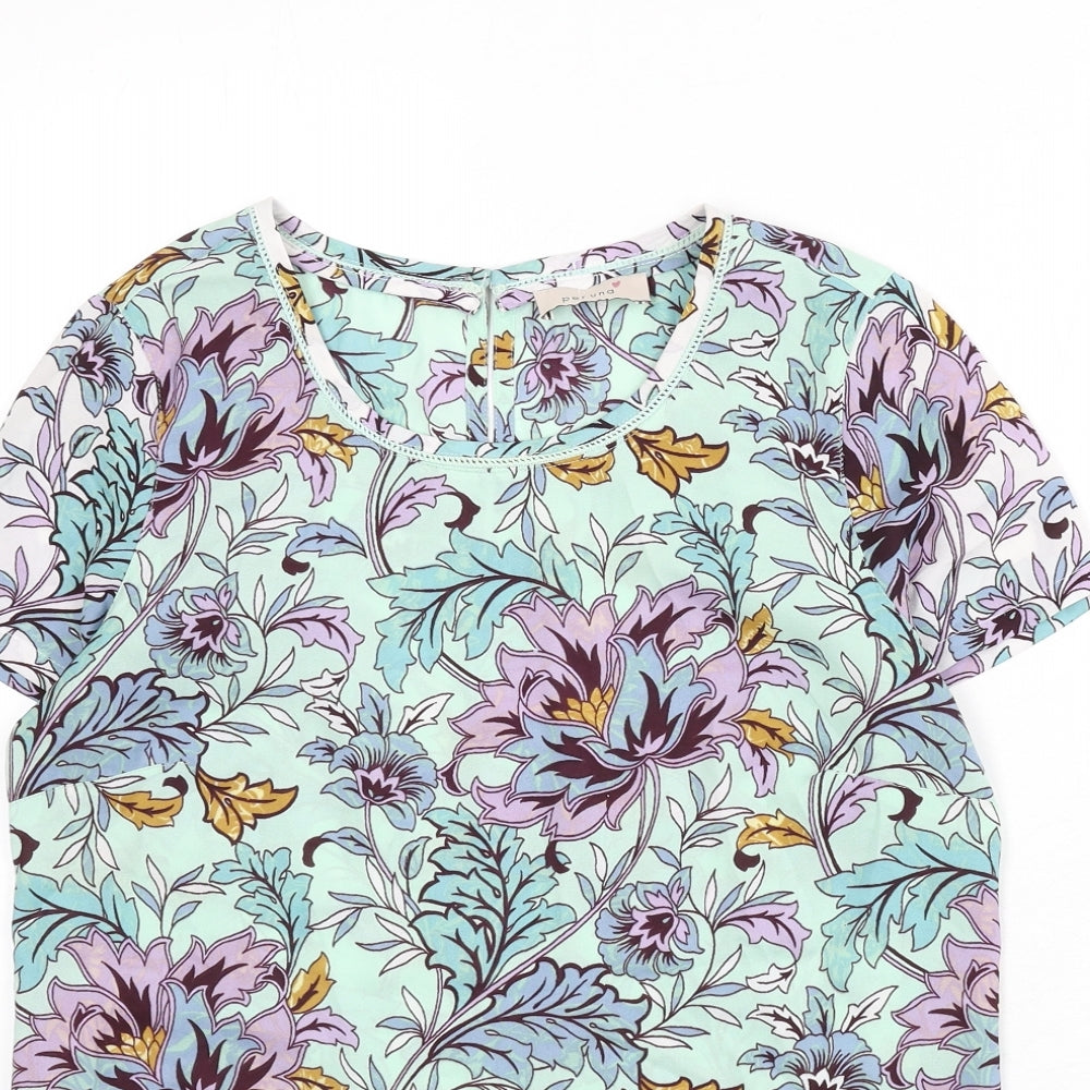 Marks and Spencer Womens Multicoloured Floral Polyester Basic Blouse Size 10 Round Neck