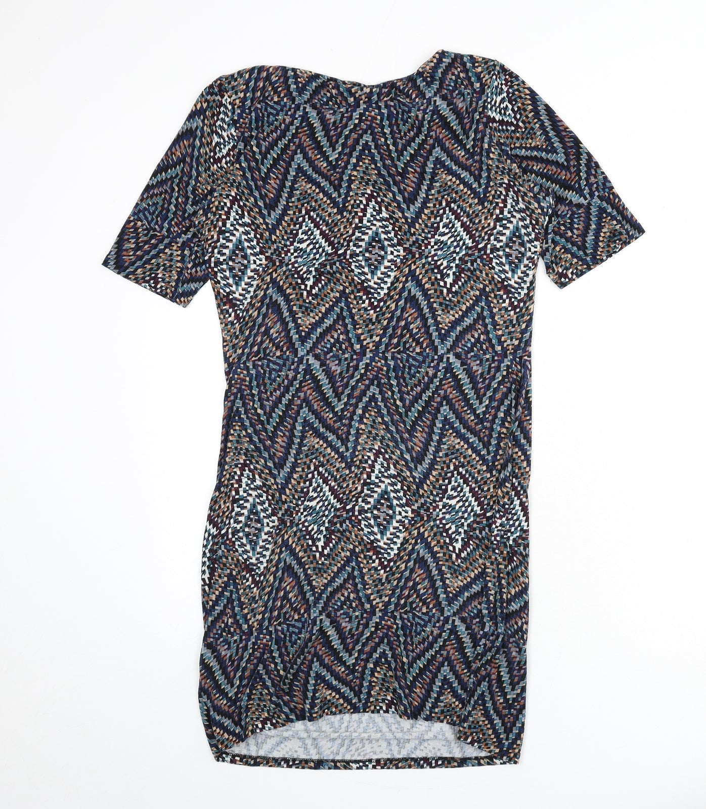 NEXT Womens Multicoloured Geometric Viscose Bodycon Size 12 Boat Neck Pullover
