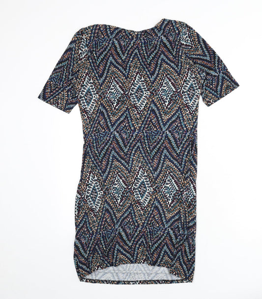 NEXT Womens Multicoloured Geometric Viscose Bodycon Size 12 Boat Neck Pullover