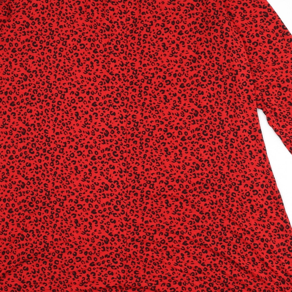 Marks and Spencer Womens Red Animal Print Viscose A-Line Size 10 Round Neck Button - Leopard Print