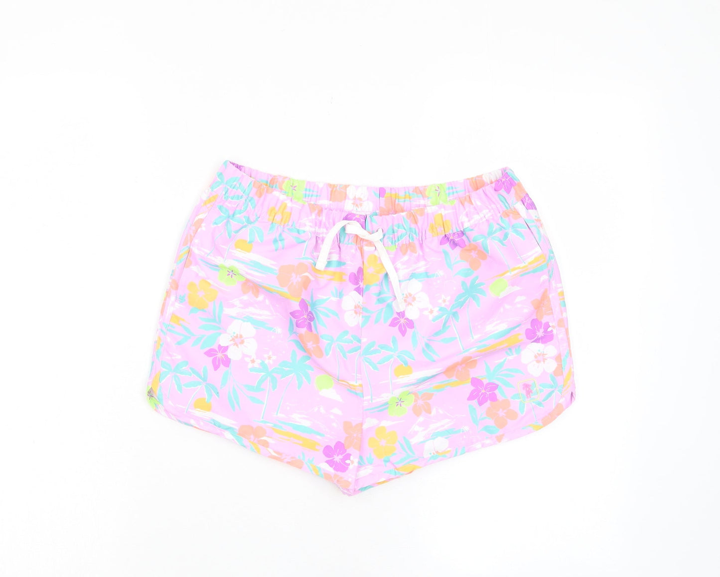 Marks and Spencer Girls Multicoloured Geometric Polyester Sweat Shorts Size 13-14 Years Regular Drawstring - Swim shorts