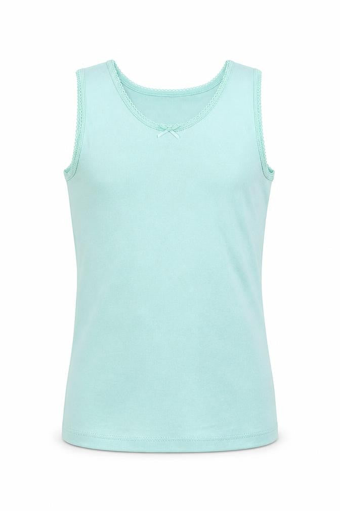 Marks and Spencer Girls Green Cotton Basic Tank Size 8-9 Years Crew Neck Pullover - Embroided