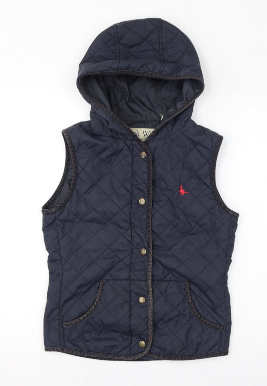 Jack Wills Womens Blue Gilet Jacket Size 8 Button - Quilted, Hooded