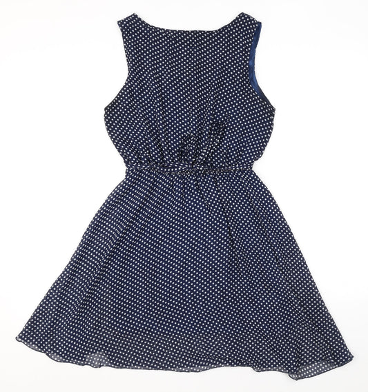 Ravi Famous Womens Blue Polka Dot Polyester A-Line Size S Scoop Neck Tie