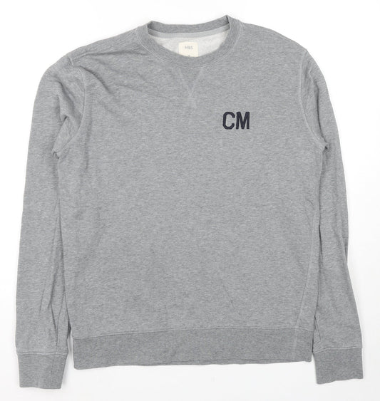 Marks and Spencer Mens Grey Cotton Pullover Hoodie Size M